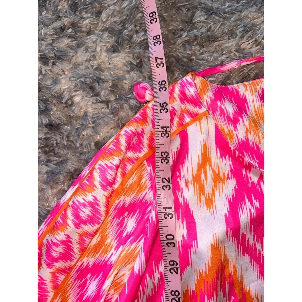 Gretchen Scott Jersey Dress Ikat Print Pink Orange White Pockets L - Picture 6 of 8